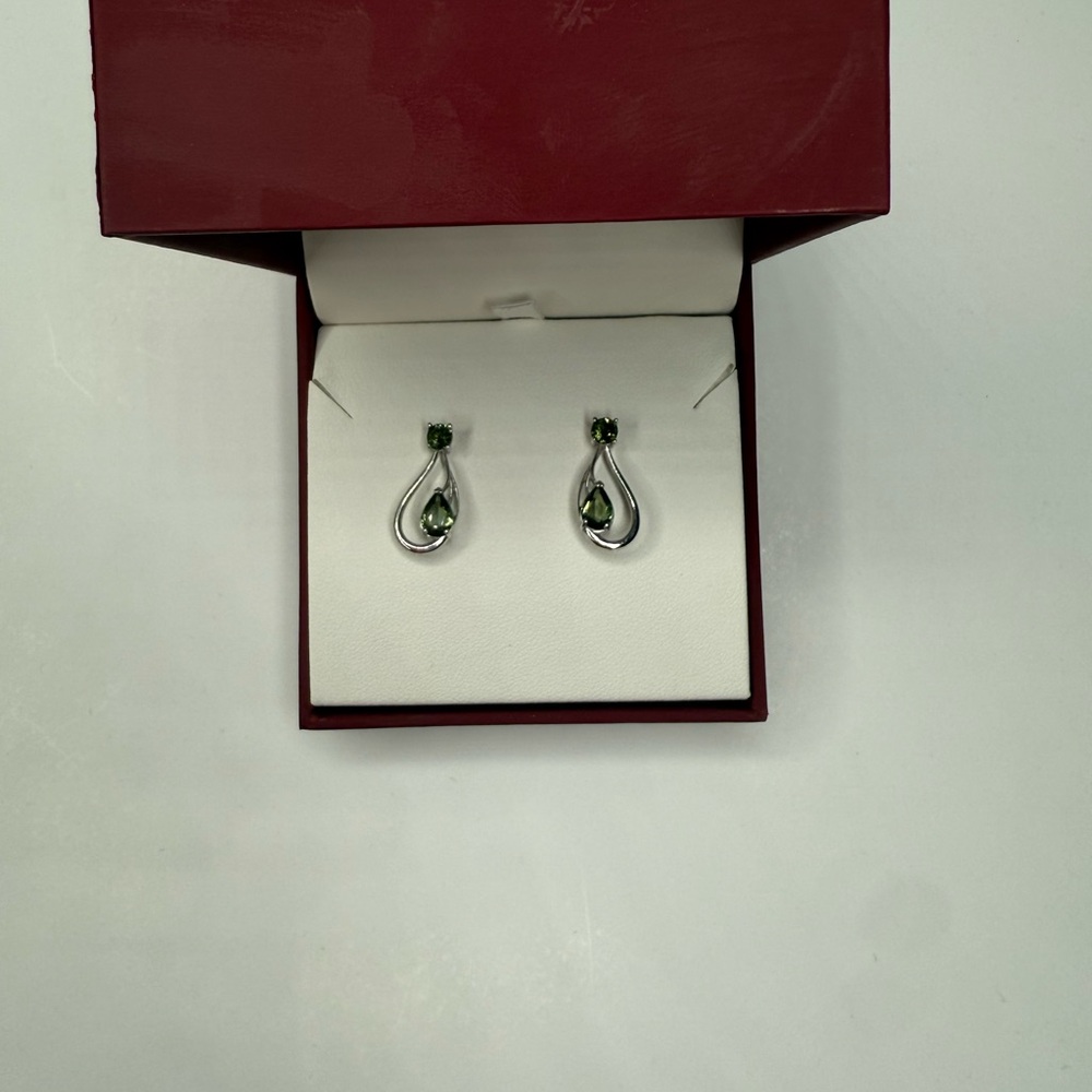 Custom Sterling Silver Moldavite Teardrop Earrings - Everyday Women's Jewelry - Picture 5 of 7